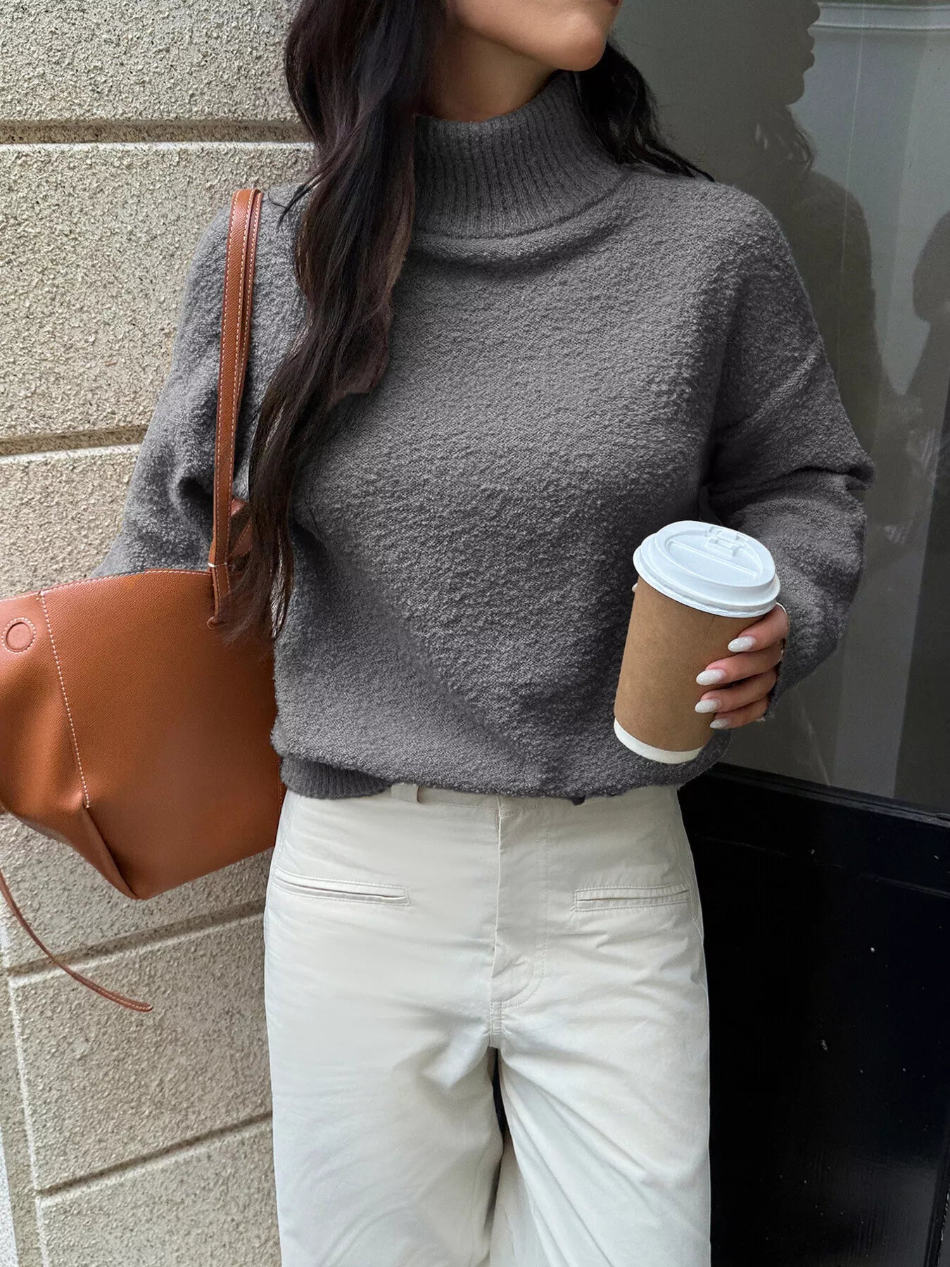 Nailah - Elegante jersey cálido de manga larga con cuello alto y forro polar