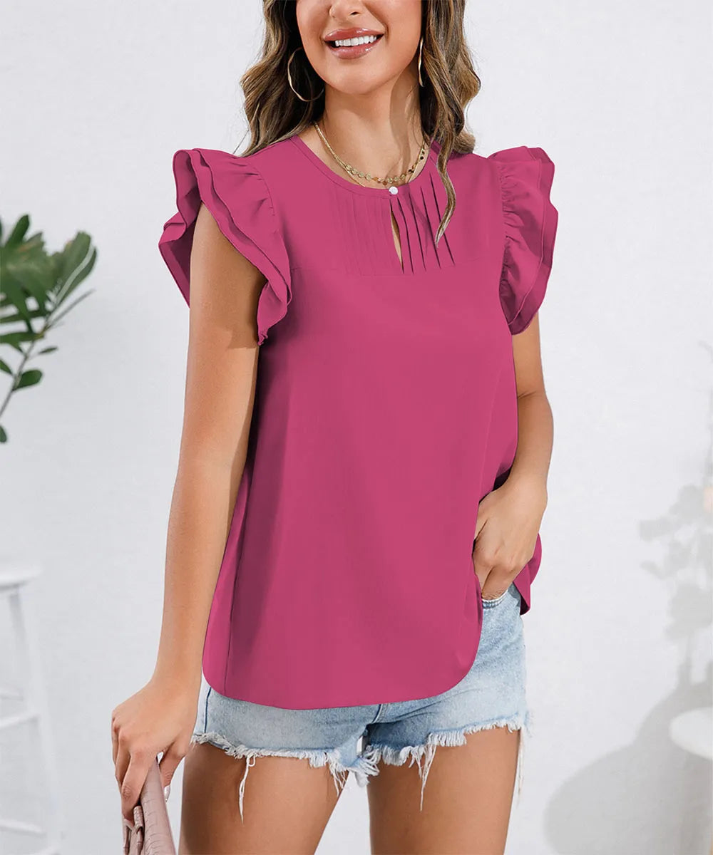 Eudora - Blusa con cuello redondo y manga casquillo