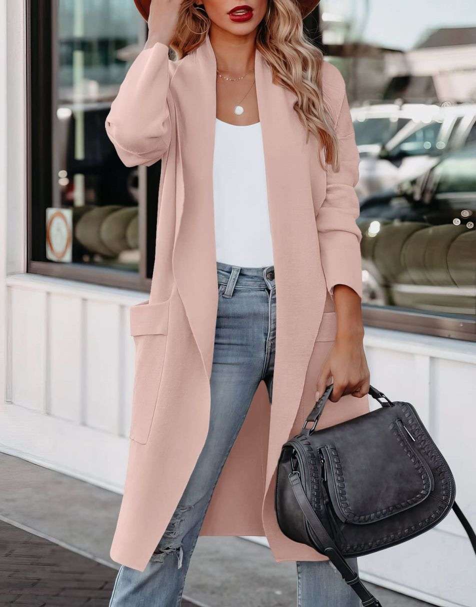 Rozlyn - Chaqueta larga de punto con parte delantera abierta de estilo informal