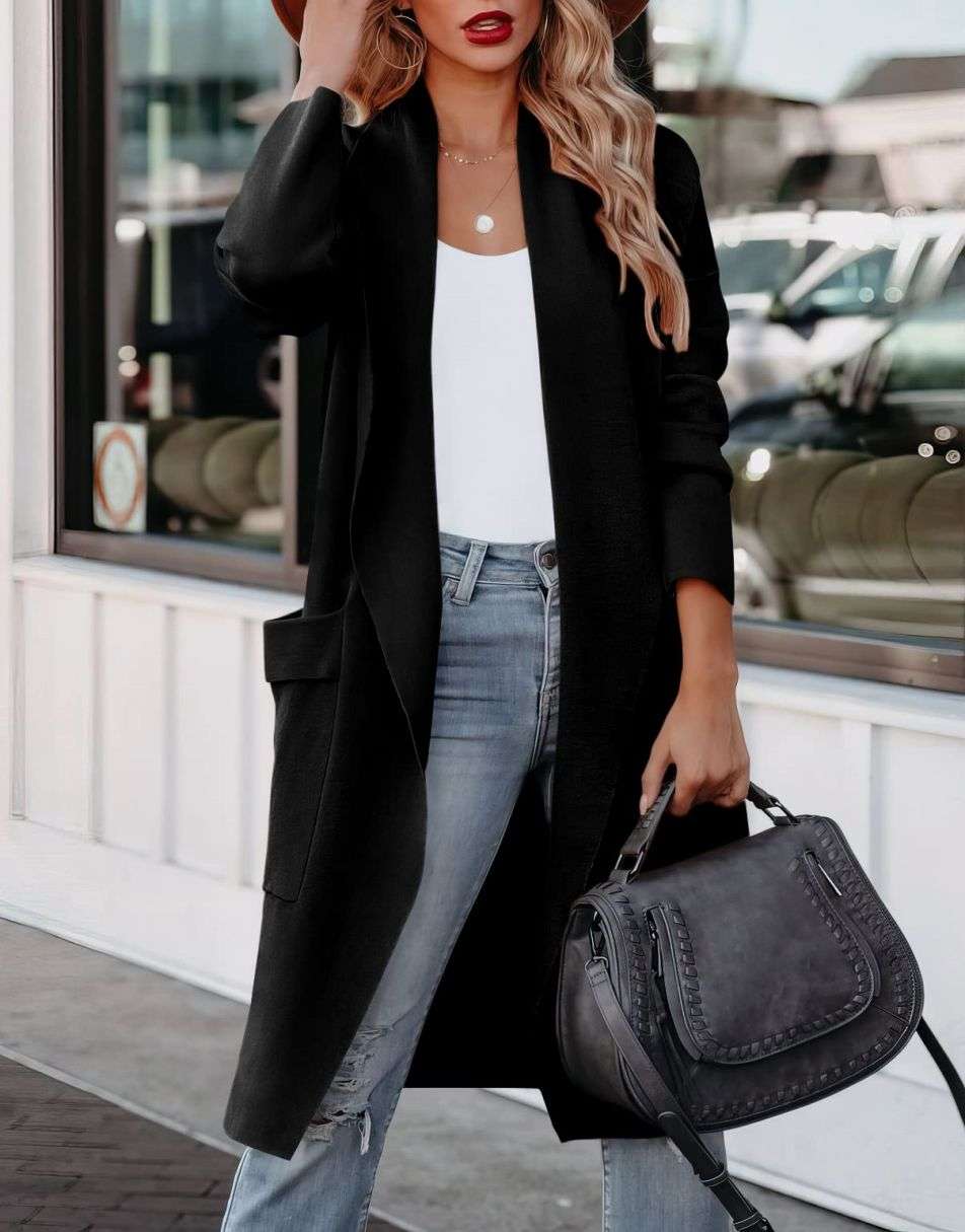 Rozlyn - Chaqueta larga de punto con parte delantera abierta de estilo informal