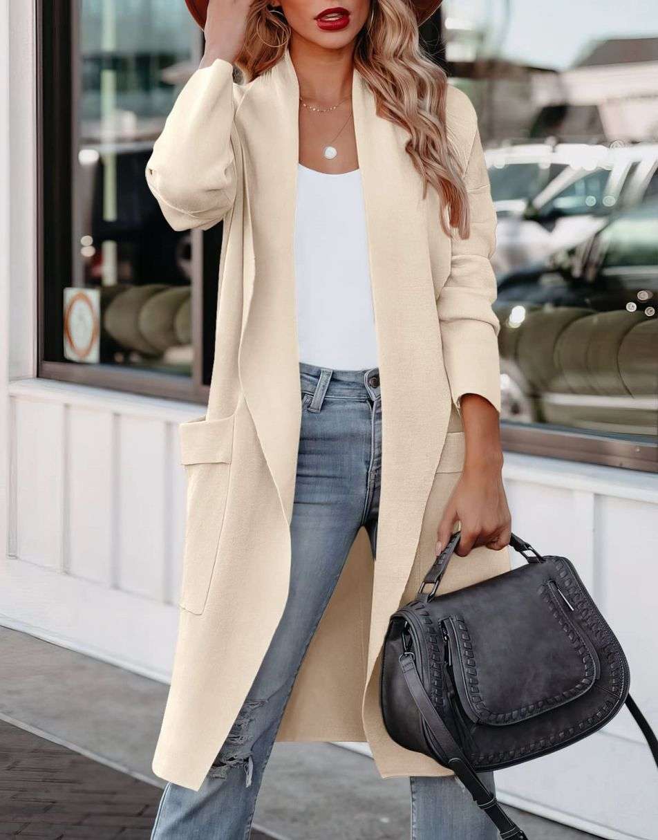 Rozlyn - Chaqueta larga de punto con parte delantera abierta de estilo informal