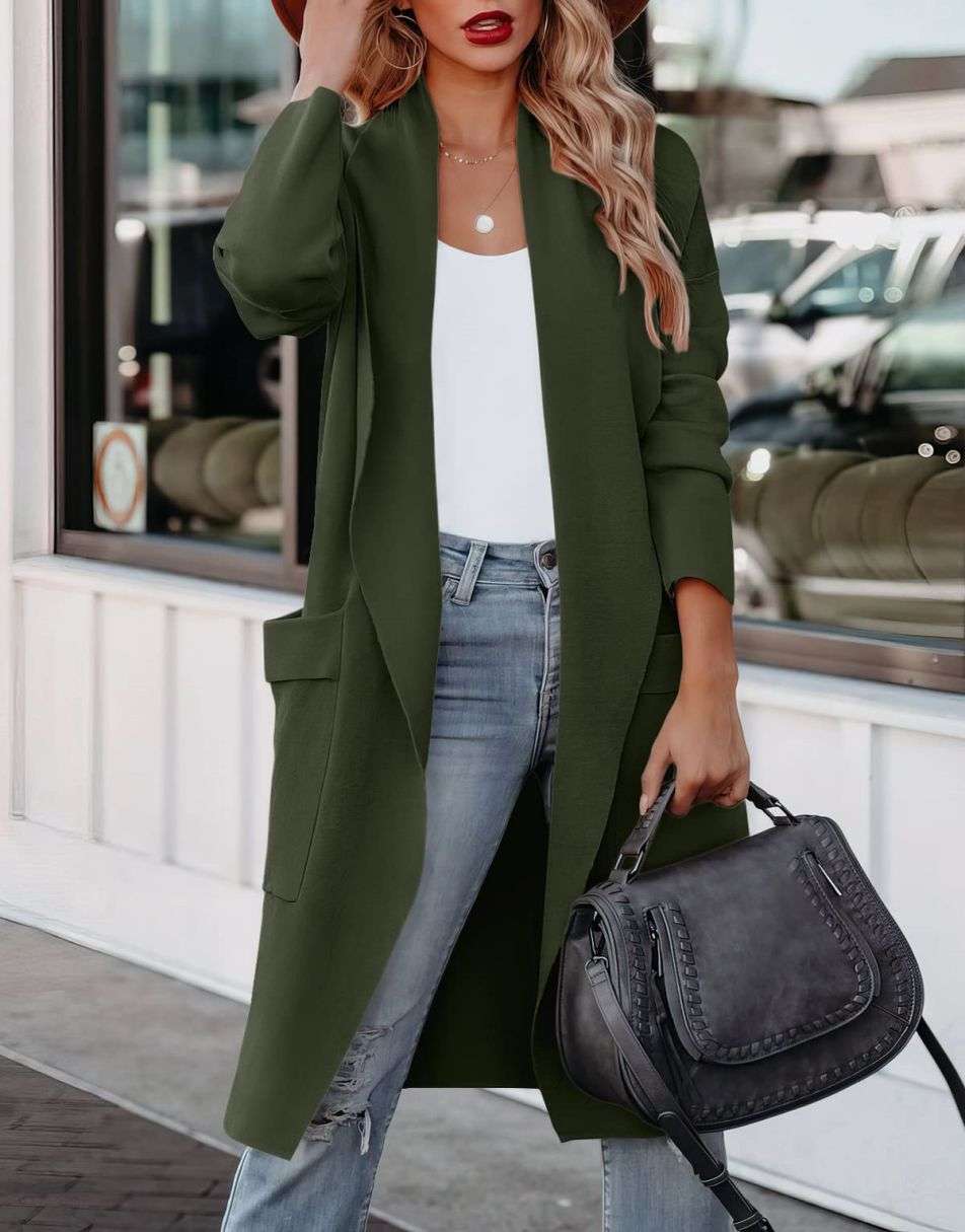Rozlyn - Chaqueta larga de punto con parte delantera abierta de estilo informal