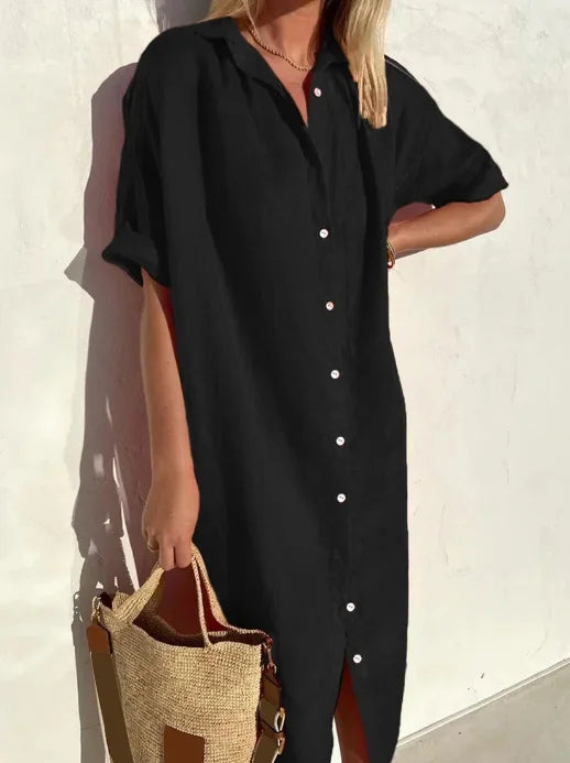 Maelynn - Vestido casual cómodo de manga corta con botones