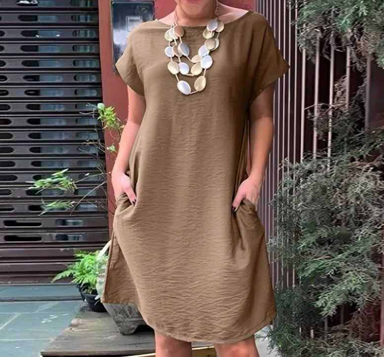 Alicia - Vestido suelto de cuello redondo y manga corta