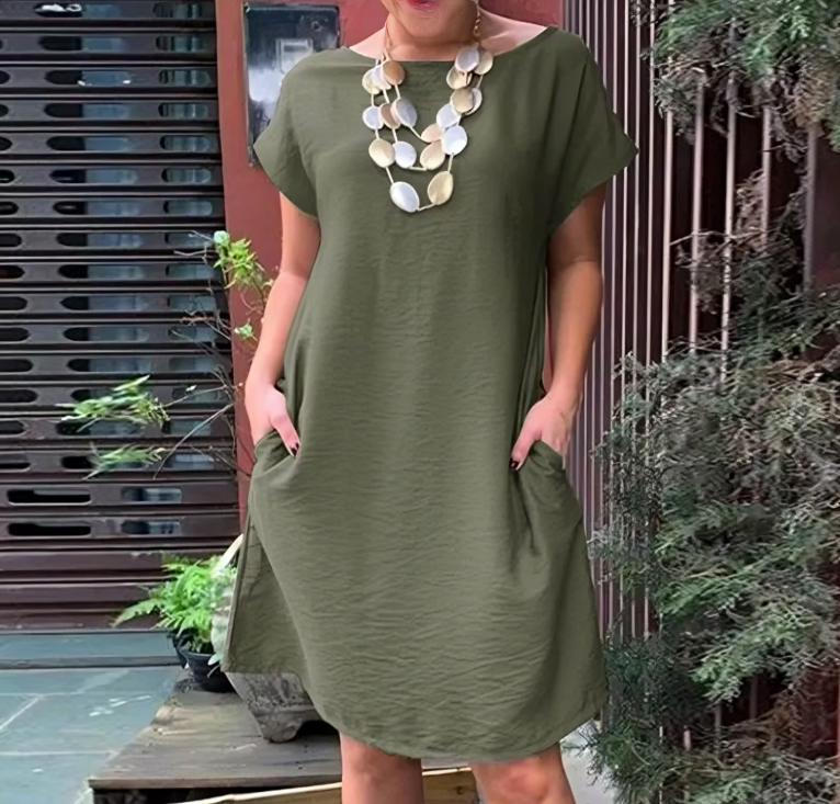 Alicia - Vestido suelto de cuello redondo y manga corta