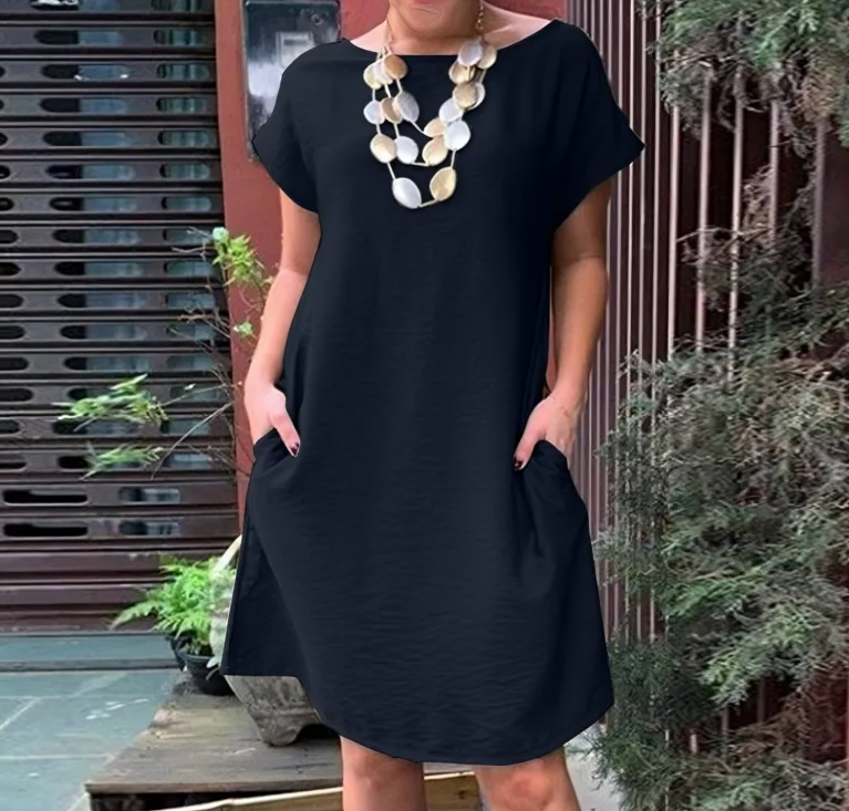 Alicia - Vestido suelto de cuello redondo y manga corta