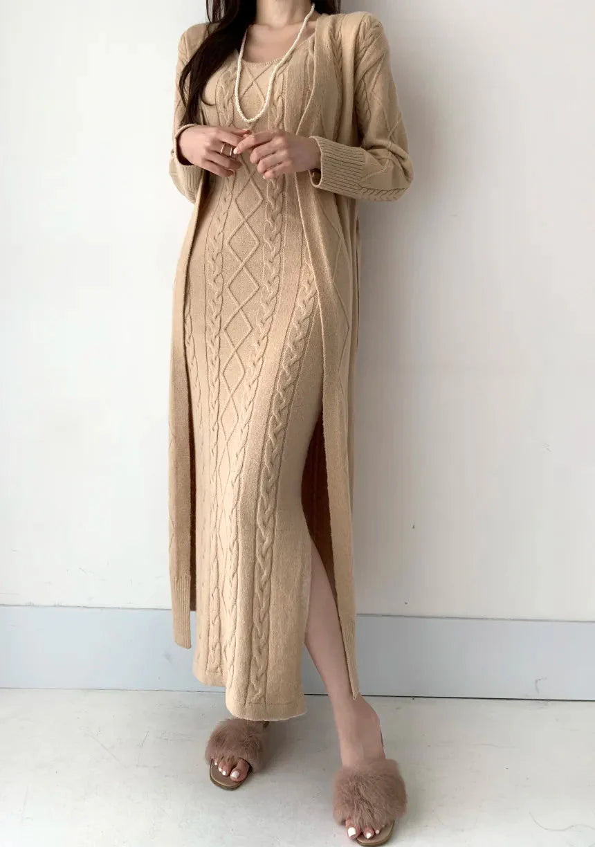 Zandra - Elegante conjunto de vestido largo y chaqueta de punto