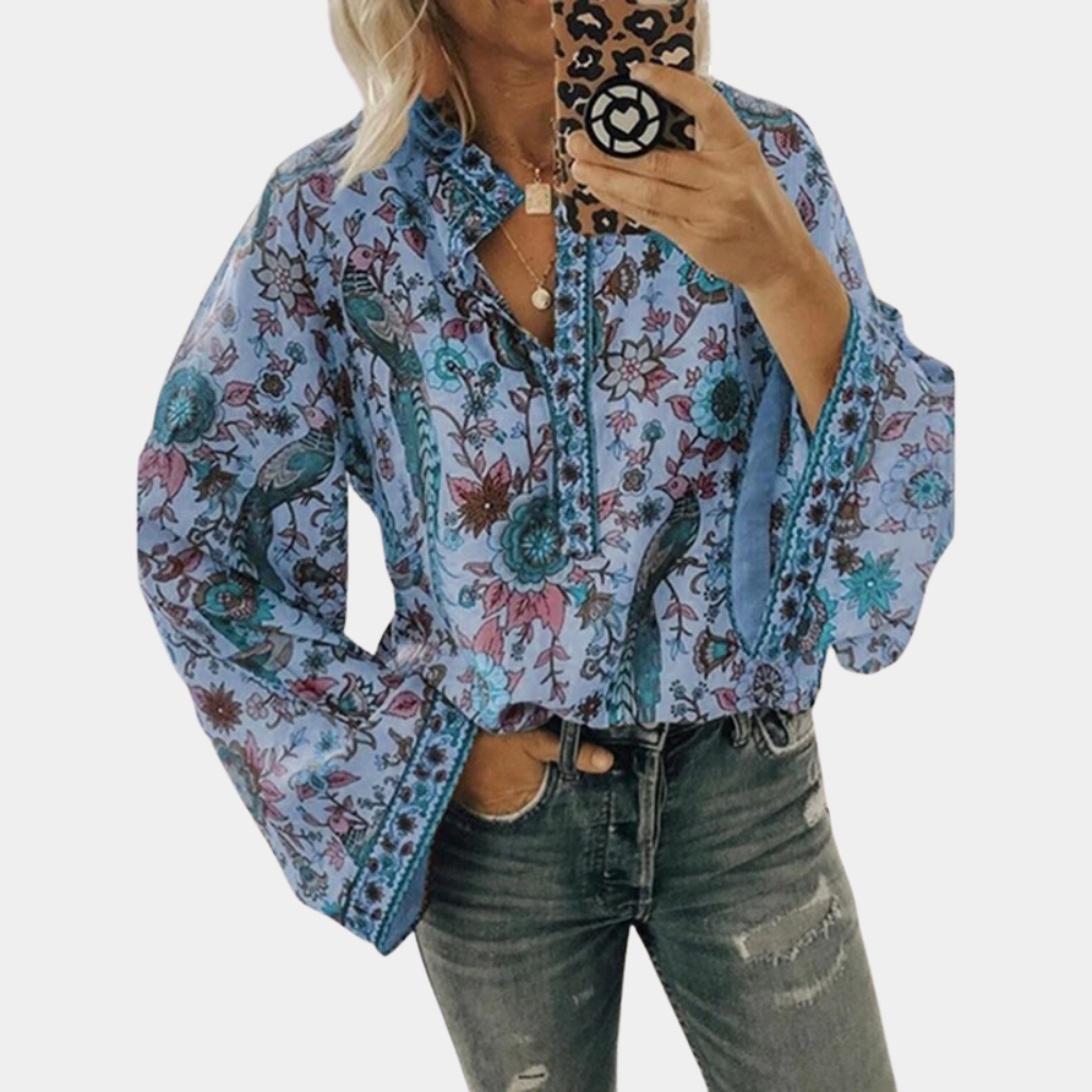 Nikayla - Elegante blusa de manga larga con farolillo floral
