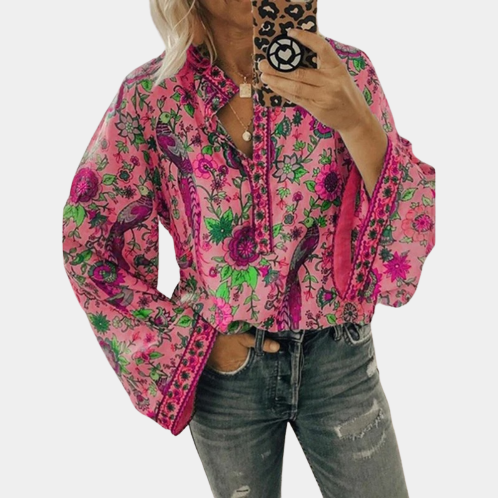 Nikayla - Elegante blusa de manga larga con farolillo floral
