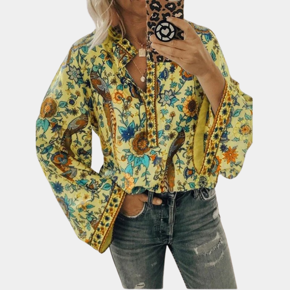 Nikayla - Elegante blusa de manga larga con farolillo floral