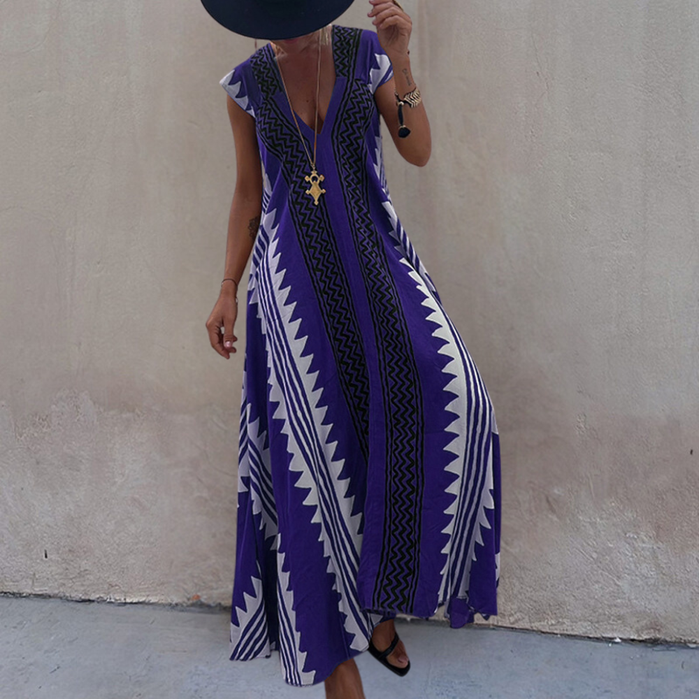 Keziah - Elegante maxivestido bohemio con estampado geométrico