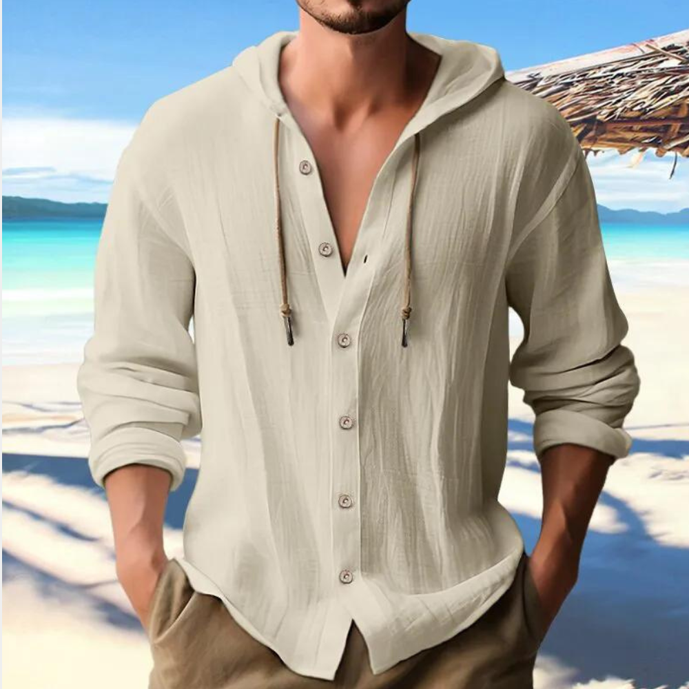 Charles - Camisa informal abotonada de manga larga con capucha