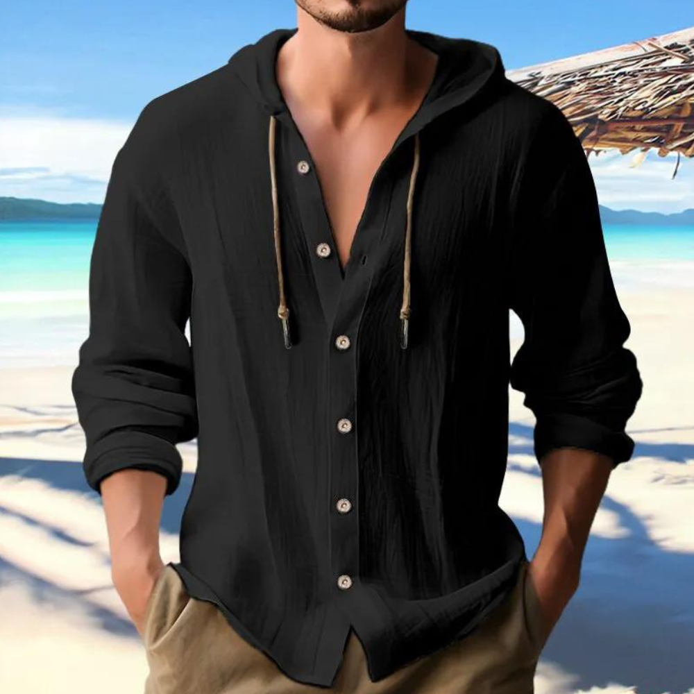 Charles - Camisa informal abotonada de manga larga con capucha