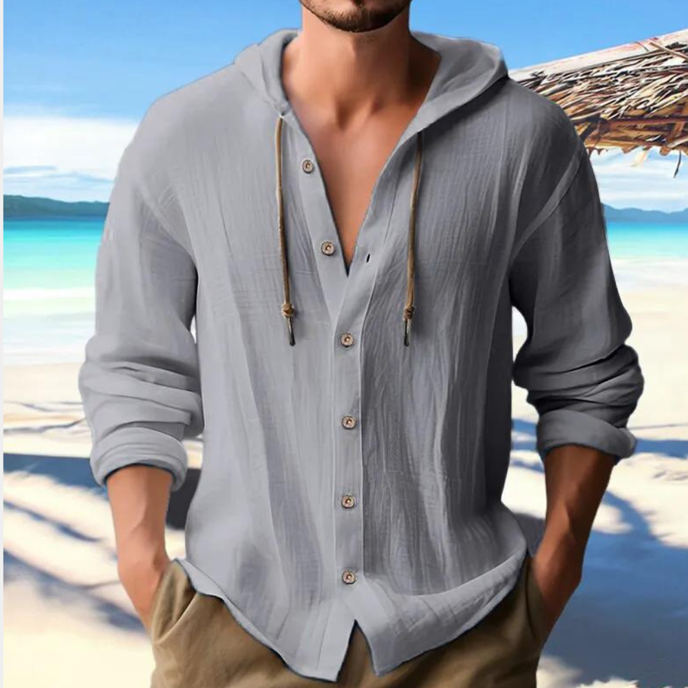 Charles - Camisa informal abotonada de manga larga con capucha