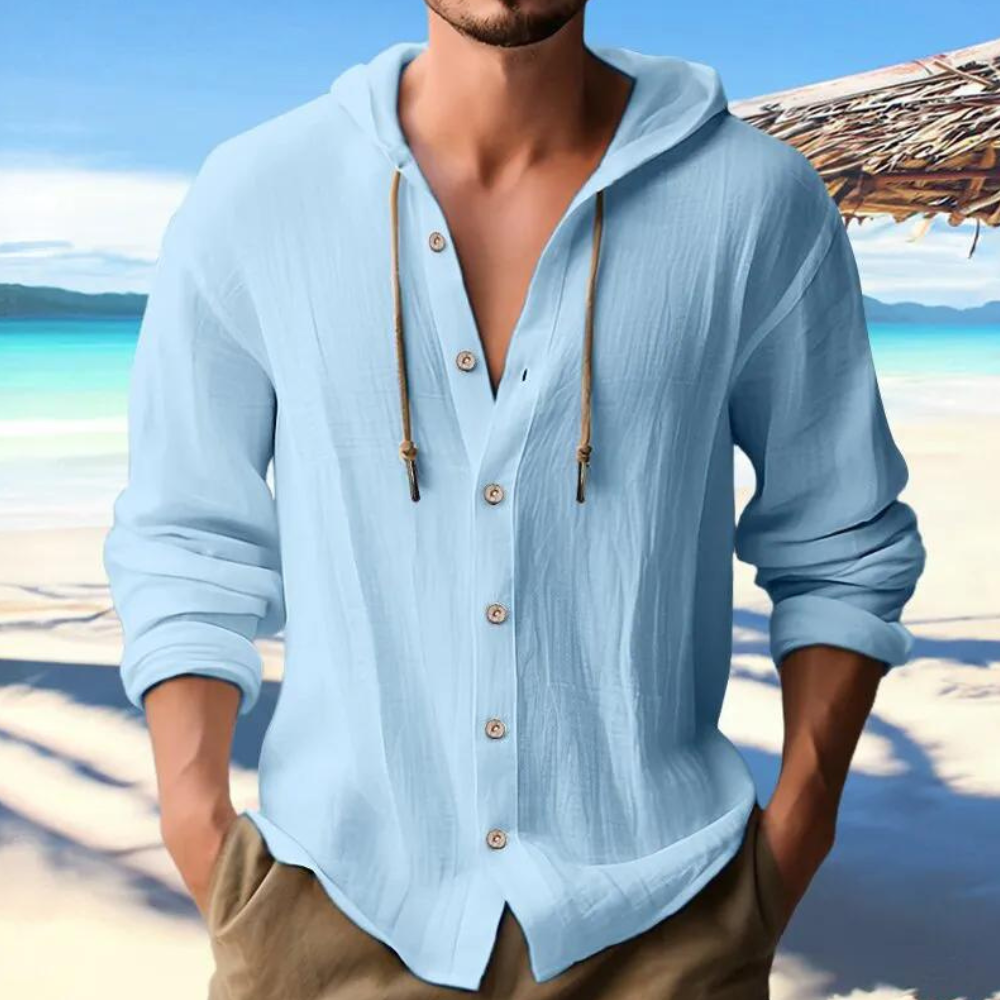 Charles - Camisa informal abotonada de manga larga con capucha