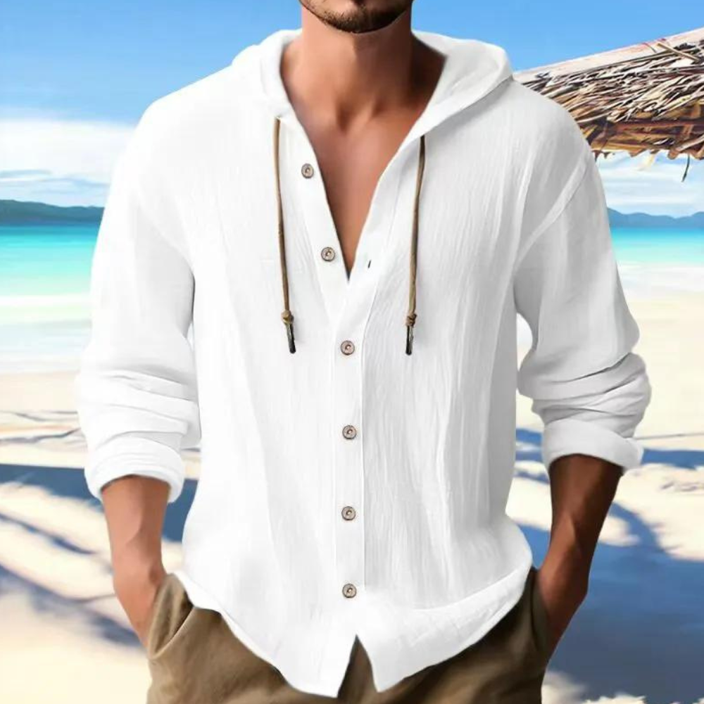 Charles - Camisa informal abotonada de manga larga con capucha