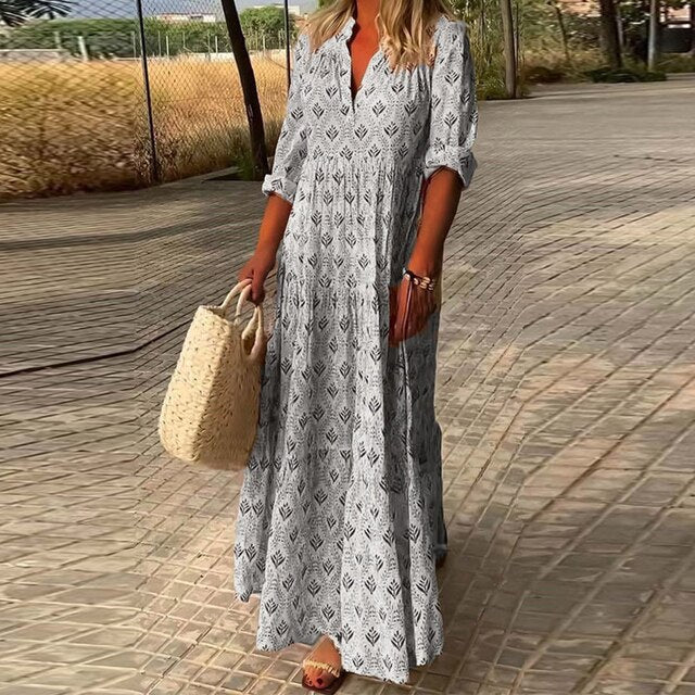 ALEXIS - Vestido Casual de Manga Larga con Cuello en V