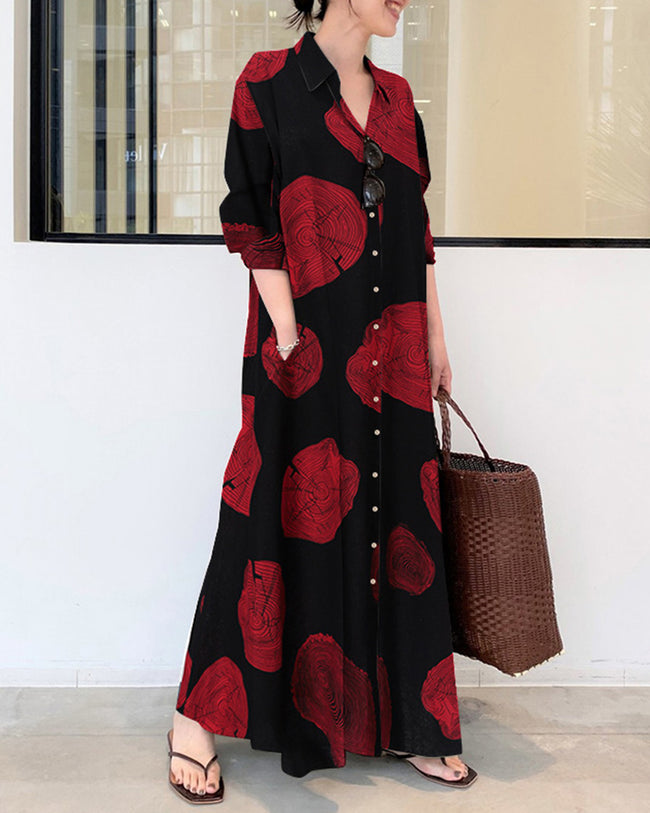 Juliane - Elegante maxivestido abotonado de manga larga