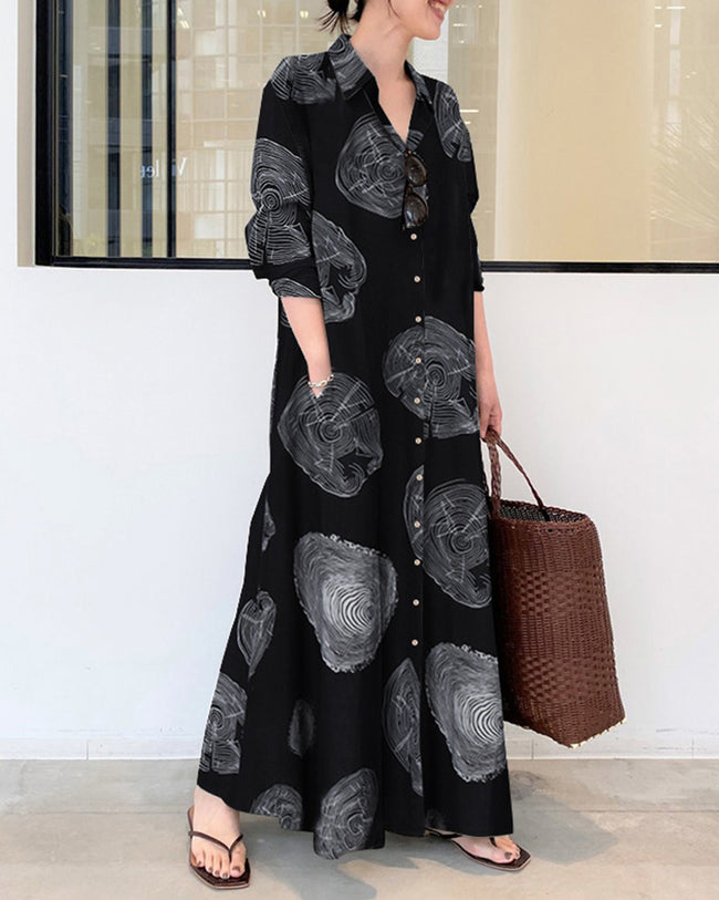 Juliane - Elegante maxivestido abotonado de manga larga