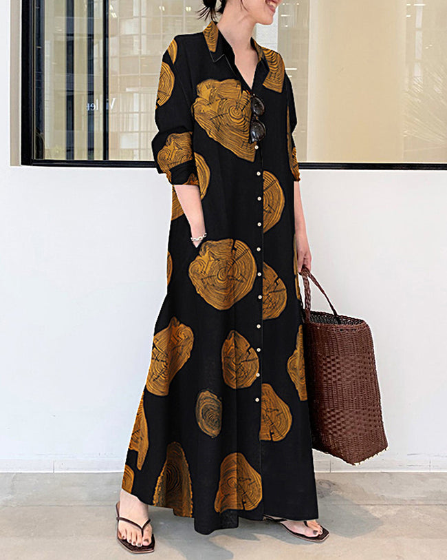 Juliane - Elegante maxivestido abotonado de manga larga
