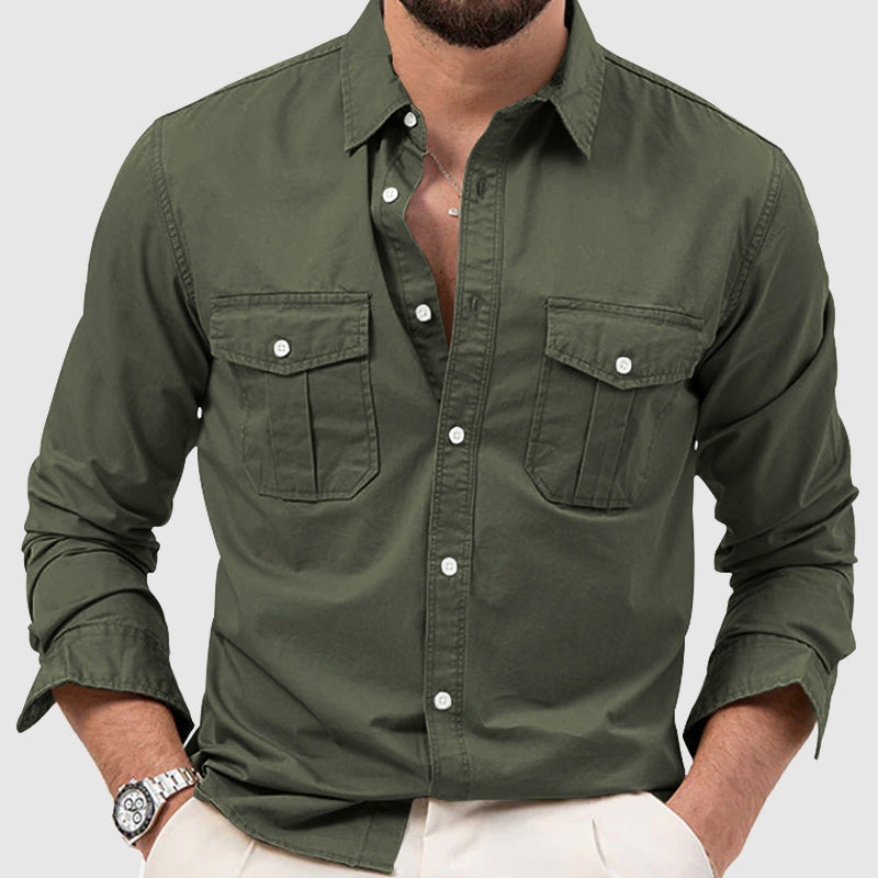 Kyler - Elegante camisa abotonada de manga larga con dos bolsillos en el pecho