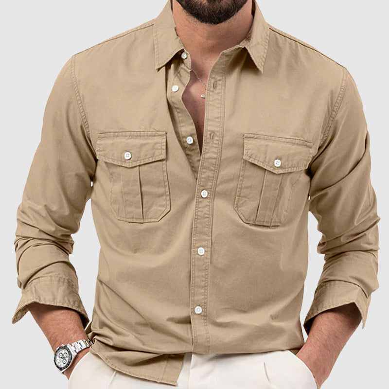 Kyler - Elegante camisa abotonada de manga larga con dos bolsillos en el pecho