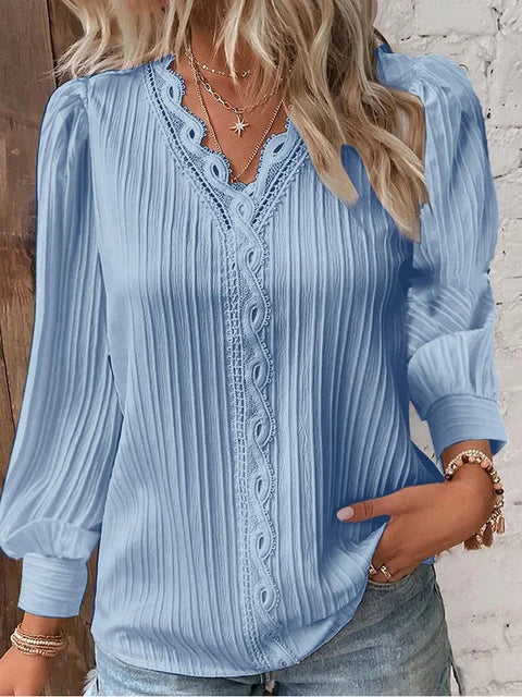 Natalina - Elegante blusa de punto con cuello en V y manga larga
