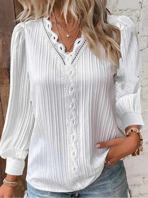 Natalina - Elegante blusa de punto con cuello en V y manga larga