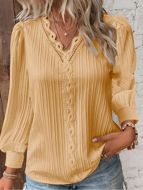 Natalina - Elegante blusa de punto con cuello en V y manga larga