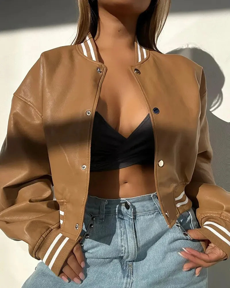 Ilyanna - Chaqueta de cuero corta, elegante y casual