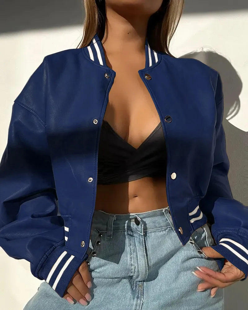 Ilyanna - Chaqueta de cuero corta, elegante y casual