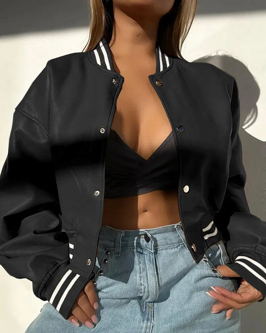 Ilyanna - Chaqueta de cuero corta, elegante y casual