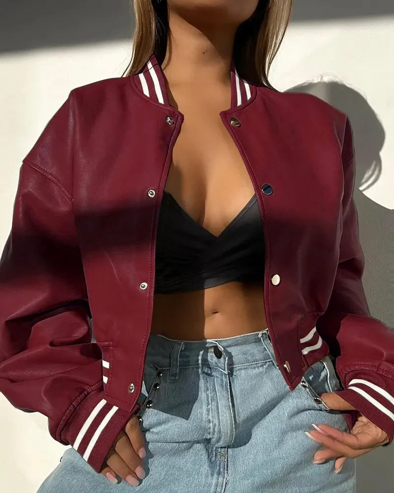 Ilyanna - Chaqueta de cuero corta, elegante y casual