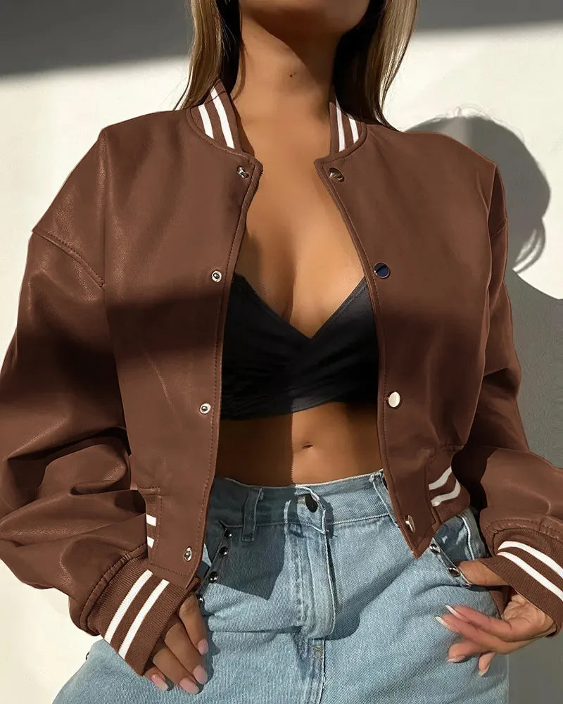 Ilyanna - Chaqueta de cuero corta, elegante y casual