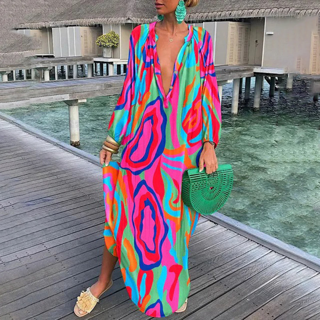 Xaira - Elegante vestido suelto de manga larga de colores