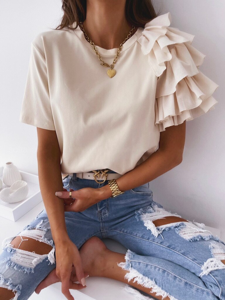 Gianna - Elegante blusa de manga corta con volante a capas