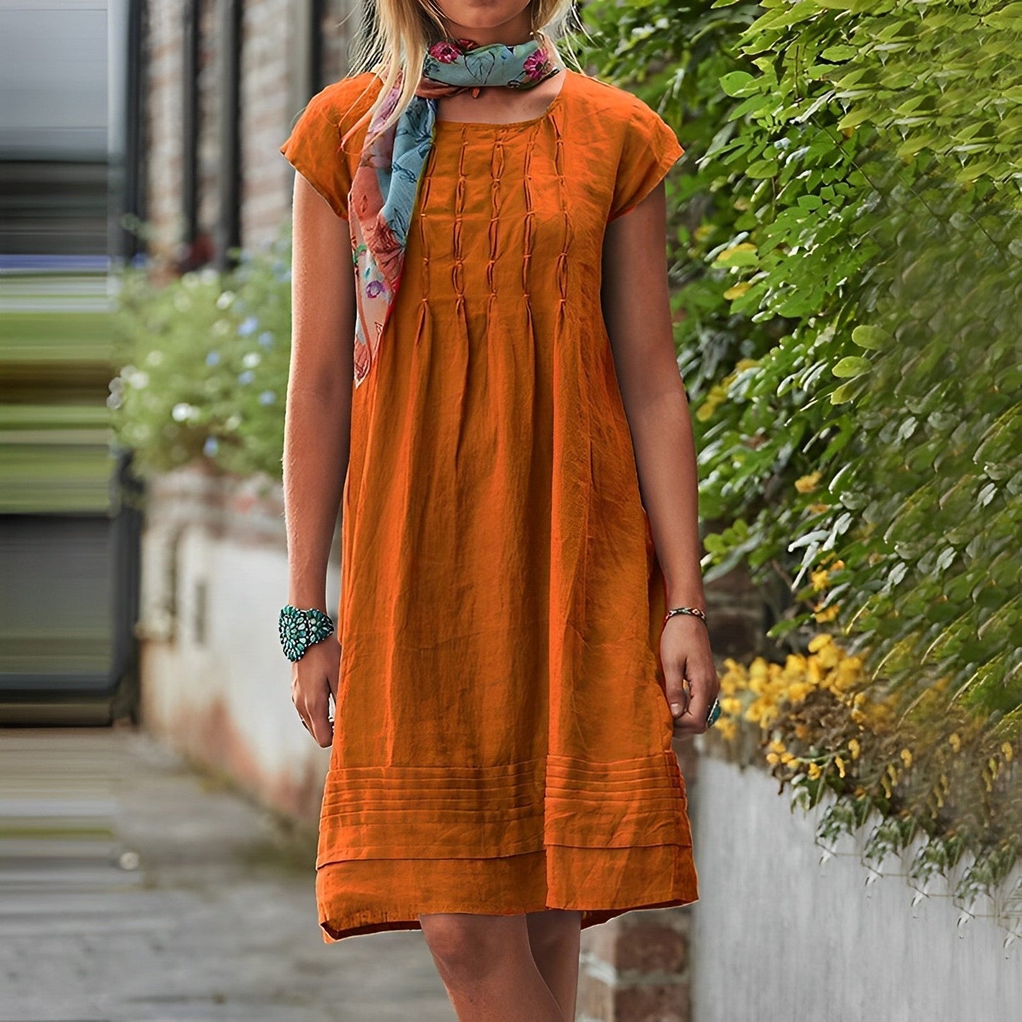 Renesmae - Vestido midi de manga corta holgado y casual