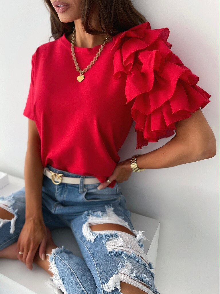 Gianna - Elegante blusa de manga corta con volante a capas