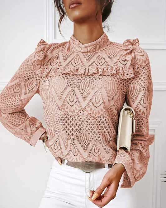 Yanella - Elegante blusa de encaje de manga larga