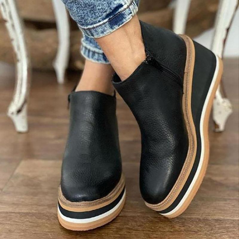 Raneza - Botines de Cuña con Cremallera de Piel