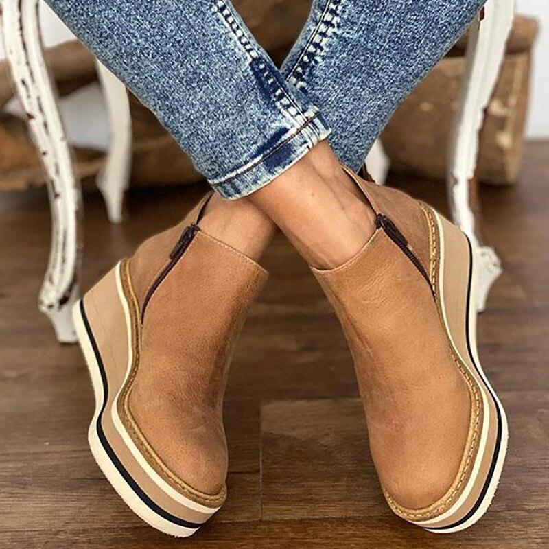 Raneza - Botines de Cuña con Cremallera de Piel