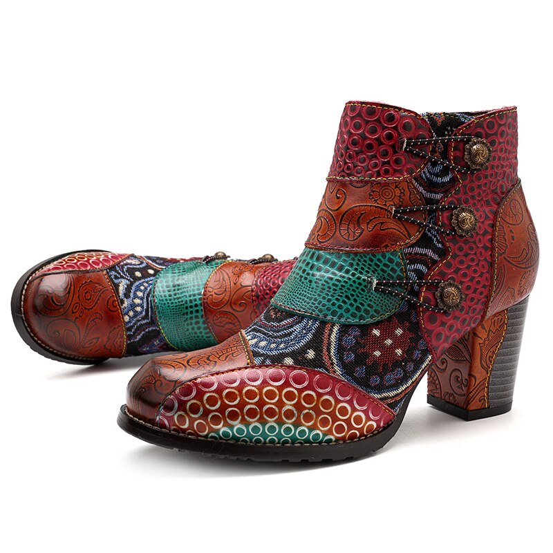 Grace - Botines Gracosy De Cuero Autentico Estampado Vintage