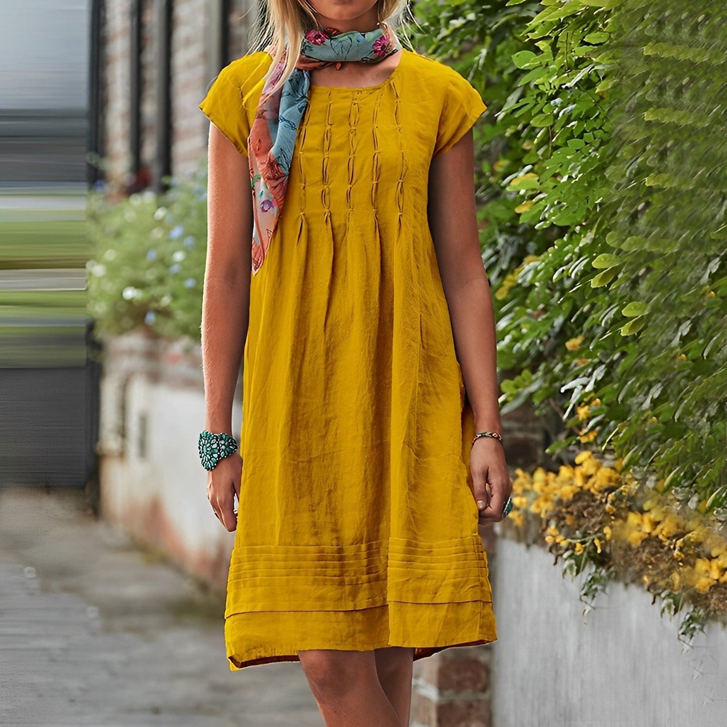 Renesmae - Vestido midi de manga corta holgado y casual