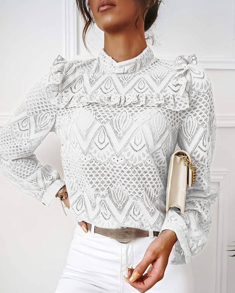 Yanella - Elegante blusa de encaje de manga larga