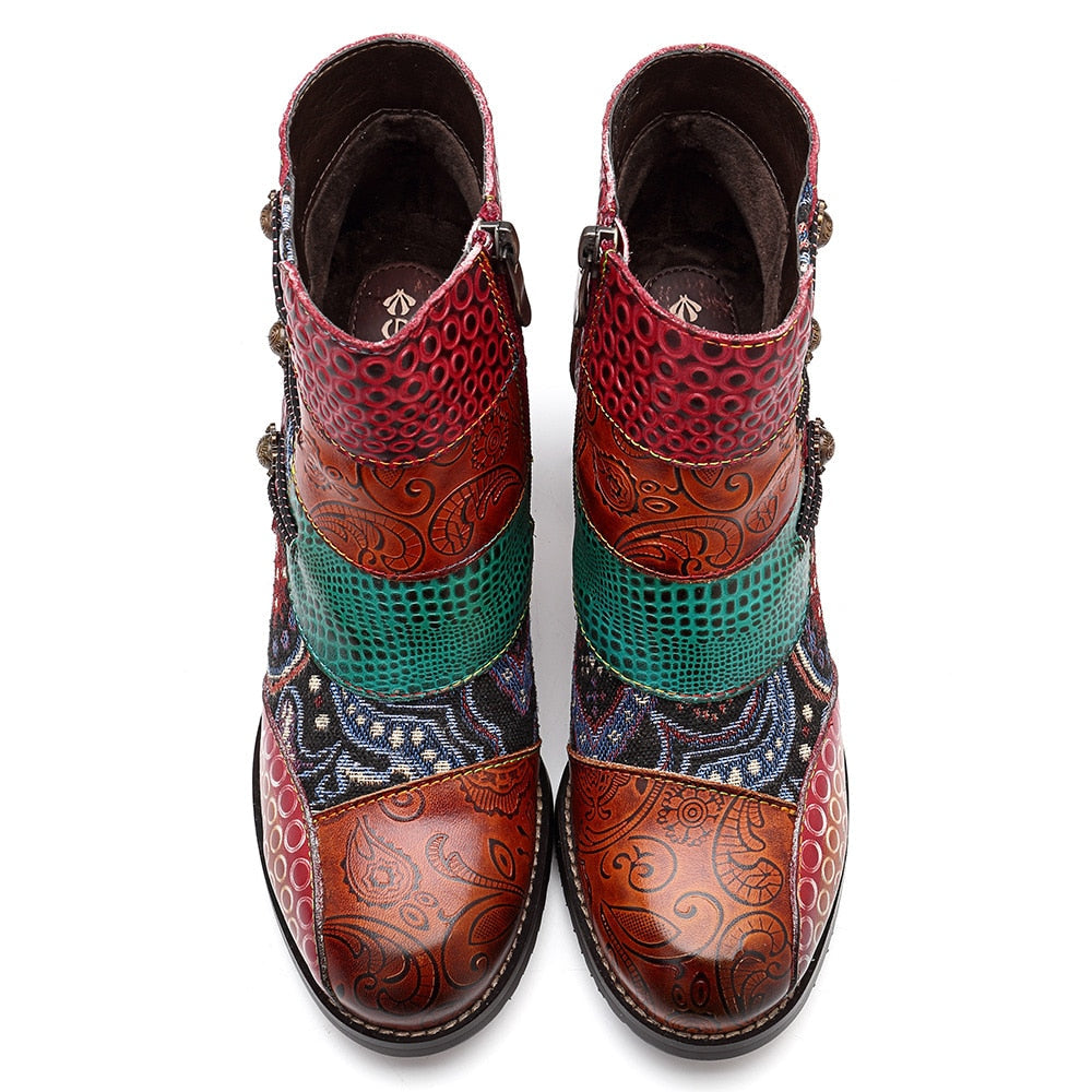 Grace - Botines Gracosy De Cuero Autentico Estampado Vintage