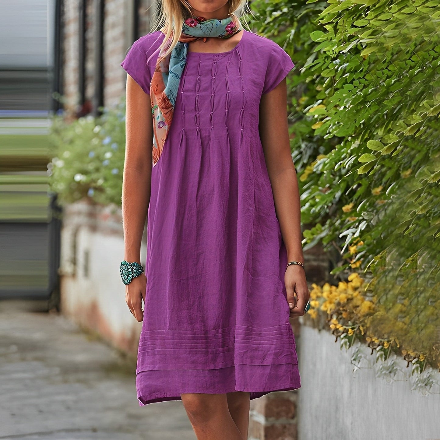 Renesmae - Vestido midi de manga corta holgado y casual