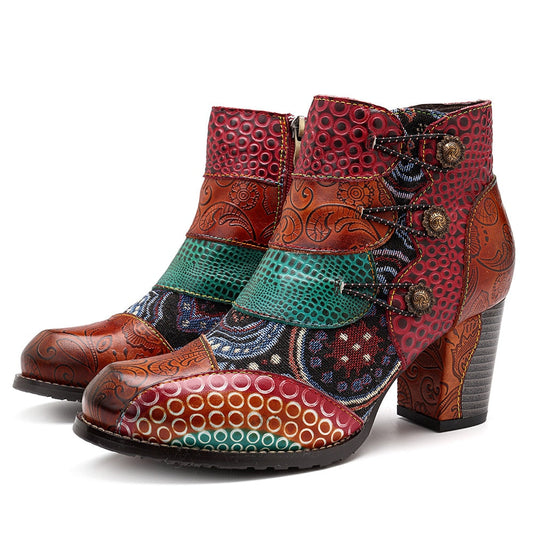 Grace - Botines Gracosy De Cuero Autentico Estampado Vintage