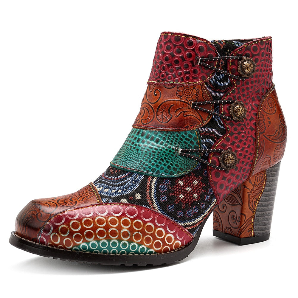 Grace - Botines Gracosy De Cuero Autentico Estampado Vintage