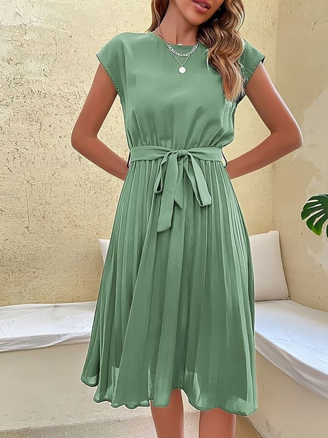 Celine - Vestido chic de manga corta con cinturón de corbata
