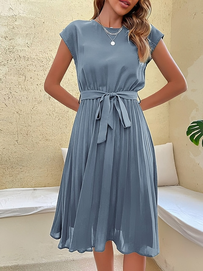 Celine - Vestido chic de manga corta con cinturón de corbata